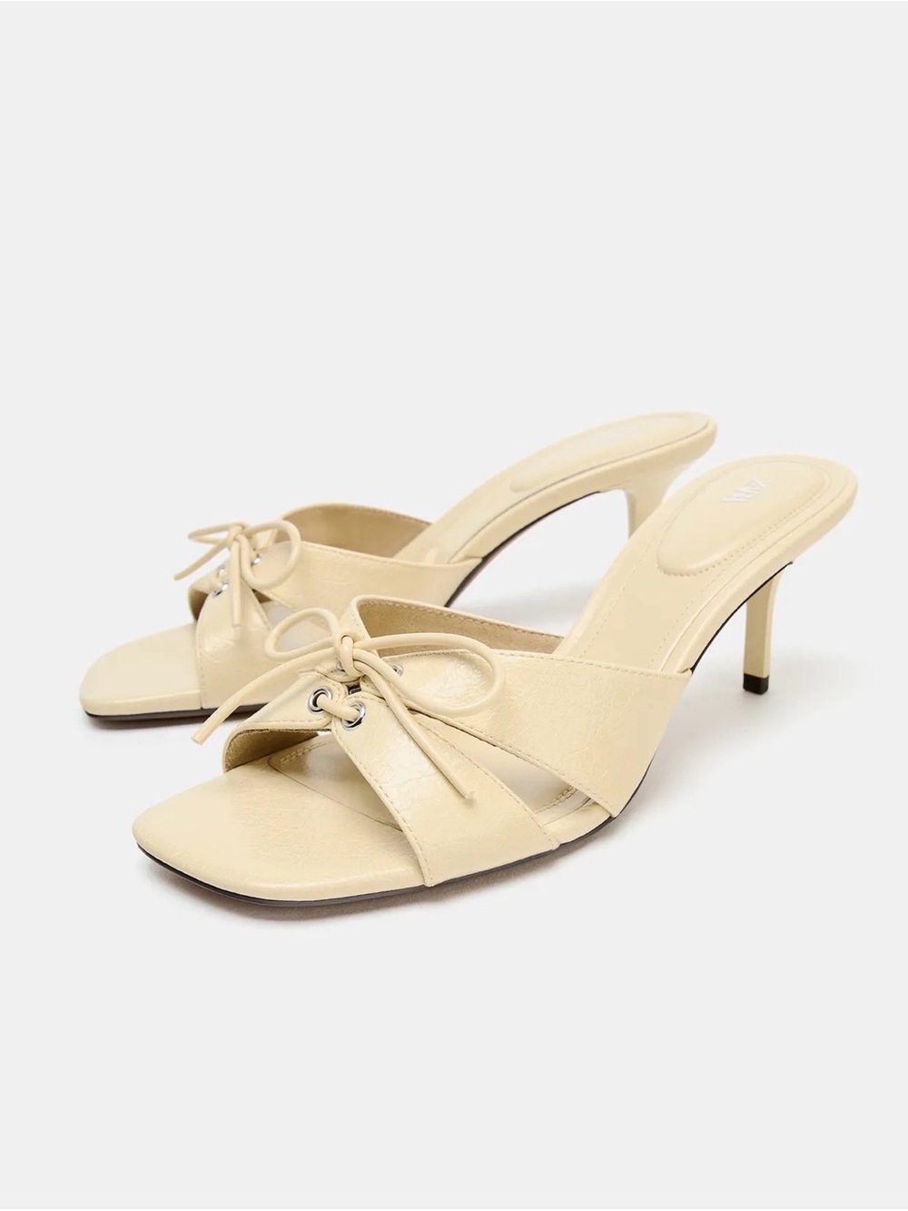 Zara Cream Knot-Detail Slip-On Mid Heels